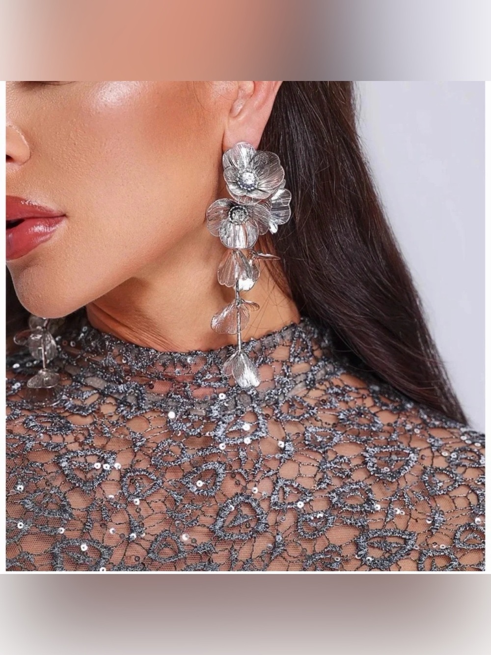 Zara-KATE MIDDLETON Collaborated Silver And Crystals Cascading Flower Earrings